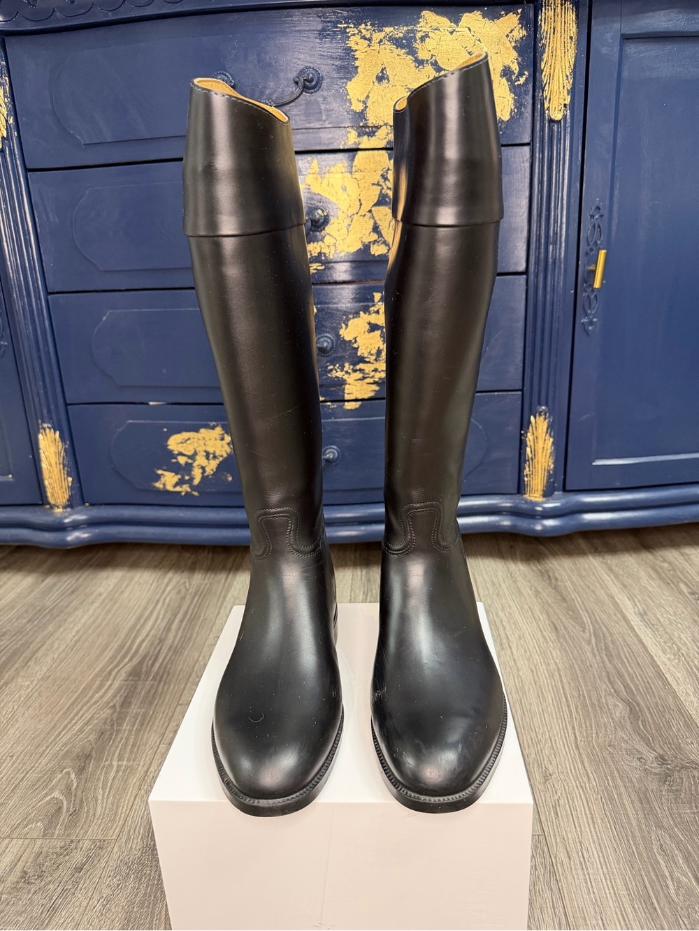 AIGLE "Coupe Saumur" Matte Black Tall Equestrian Rain Boots - Size